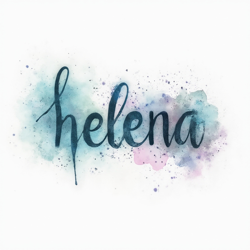 Watercolor-style abstract tattoo concept where the name helena forms flowing, colorful lettering on a white background