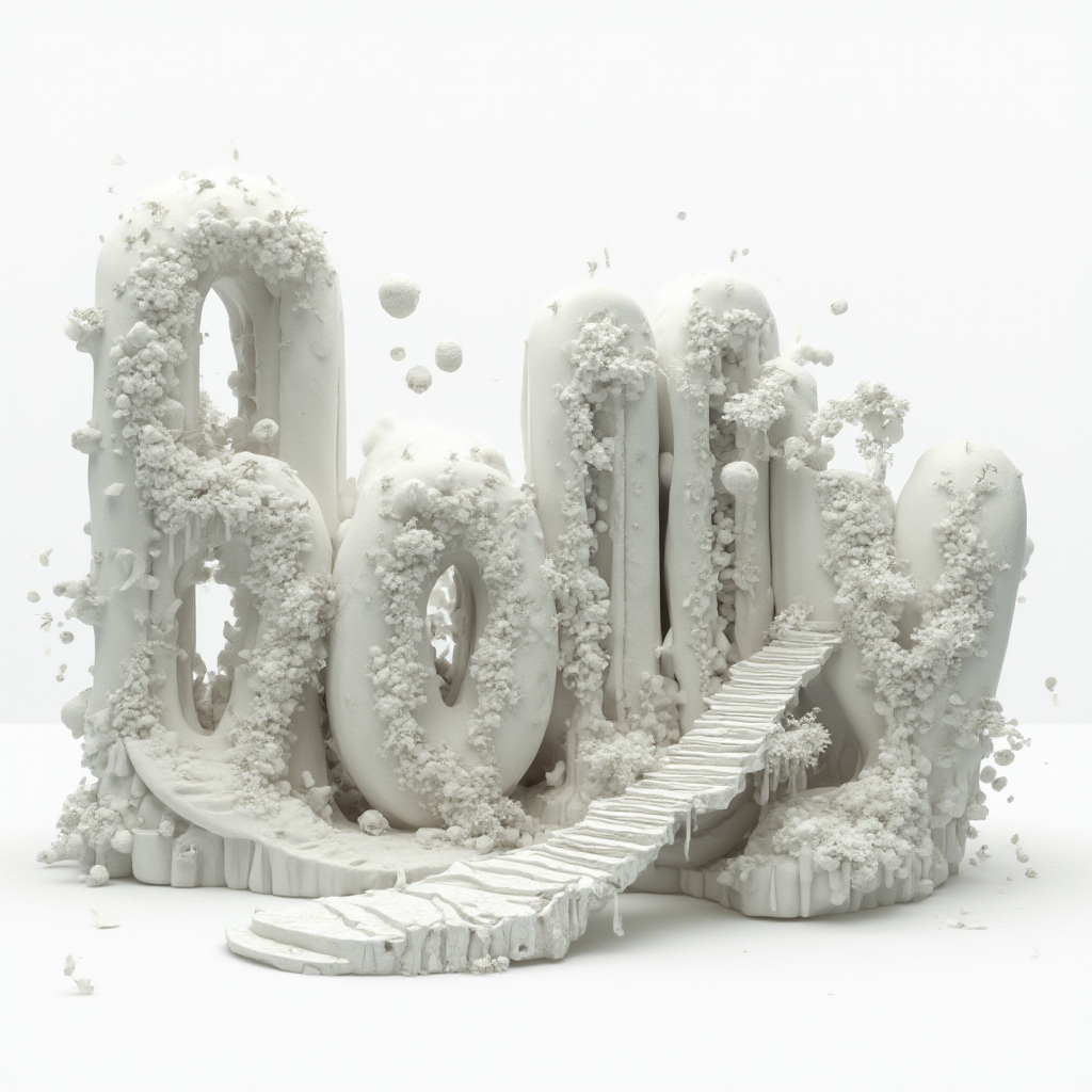 Surreal tattoo concept of the name holly formed as impossible dreamlike structures on a white background.