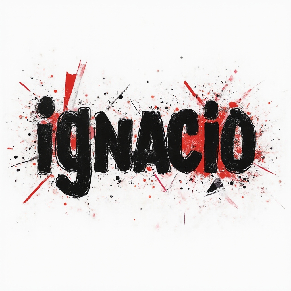 Trash Polka style tattoo concept where the name ignacio is built from distressed black and red graphic elements on a white background.
