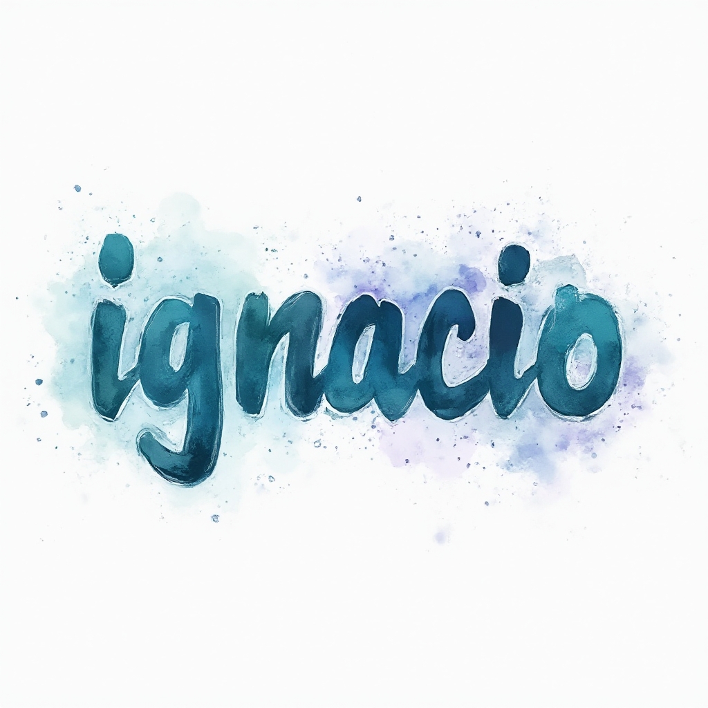 Watercolor splash tattoo concept where the name ignacio is formed by fluid colorful brushstroke letters on a white background.