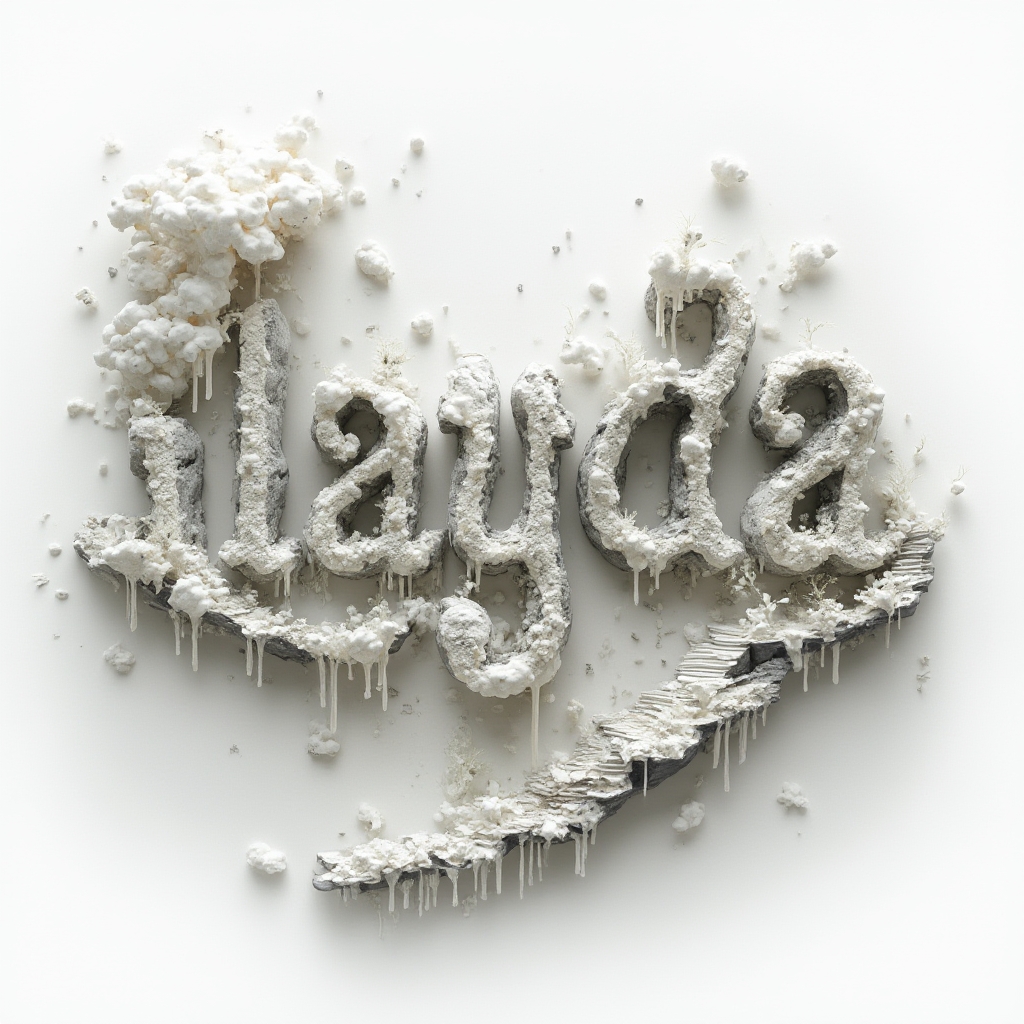 Surrealism-inspired tattoo concept of the name ilayda formed from impossible structures and dreamlike textures on white background