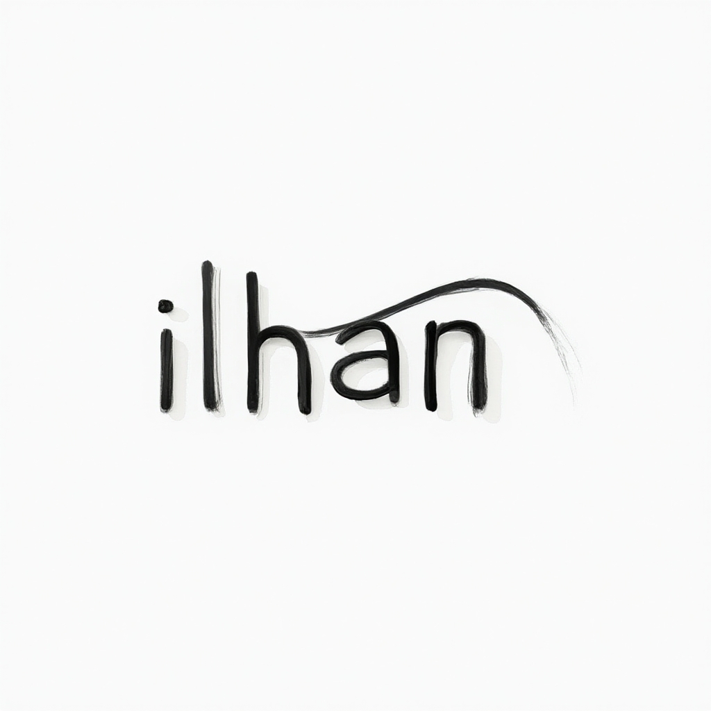 Minimal, continuous black linework forming the name ilhan in a geometric abstract style on a white background