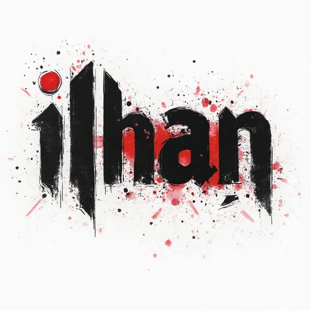 Trash Polka-inspired bold black and red distressed lettering forming the name ilhan on a white background