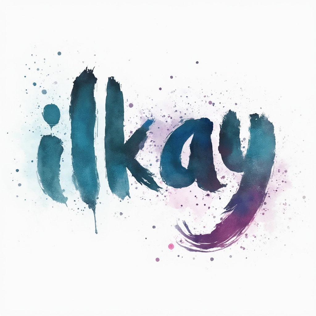 Watercolor tattoo concept of the name ilkay formed by colorful, flowing brushstroke letters on a white background.
