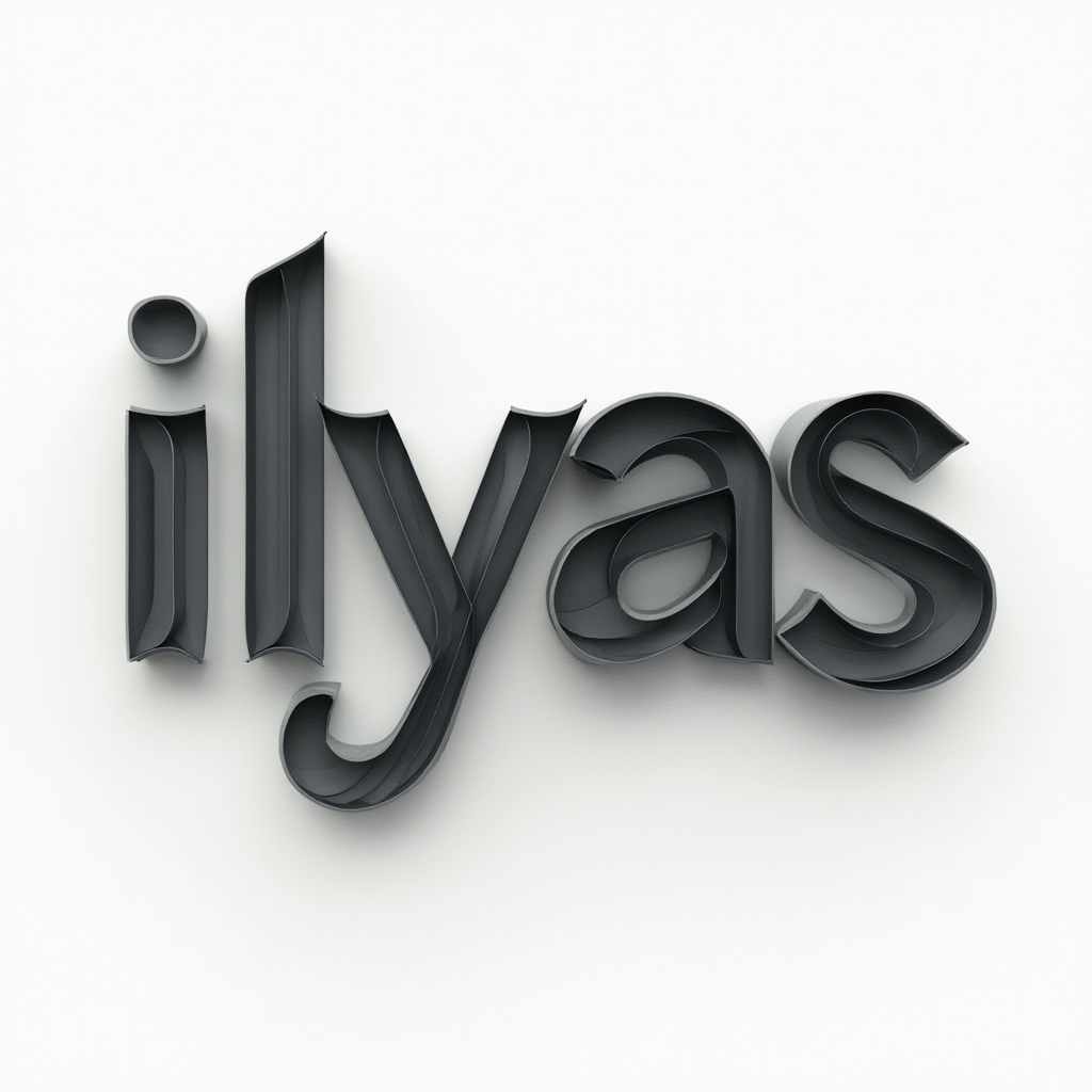 Abstract dimensional geometric tattoo concept forming the name ilyas on a white background.