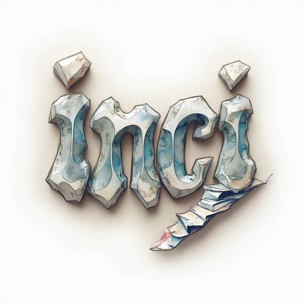 surreal tattoo concept forming the name inci from dreamlike impossible shapes on white background