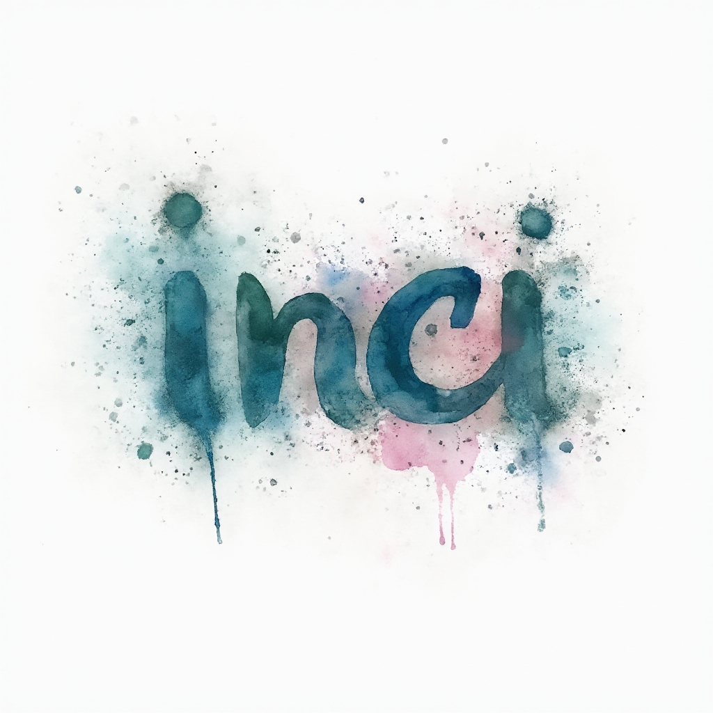 watercolor tattoo concept of the name inci formed by colorful brushstroke letters on white background