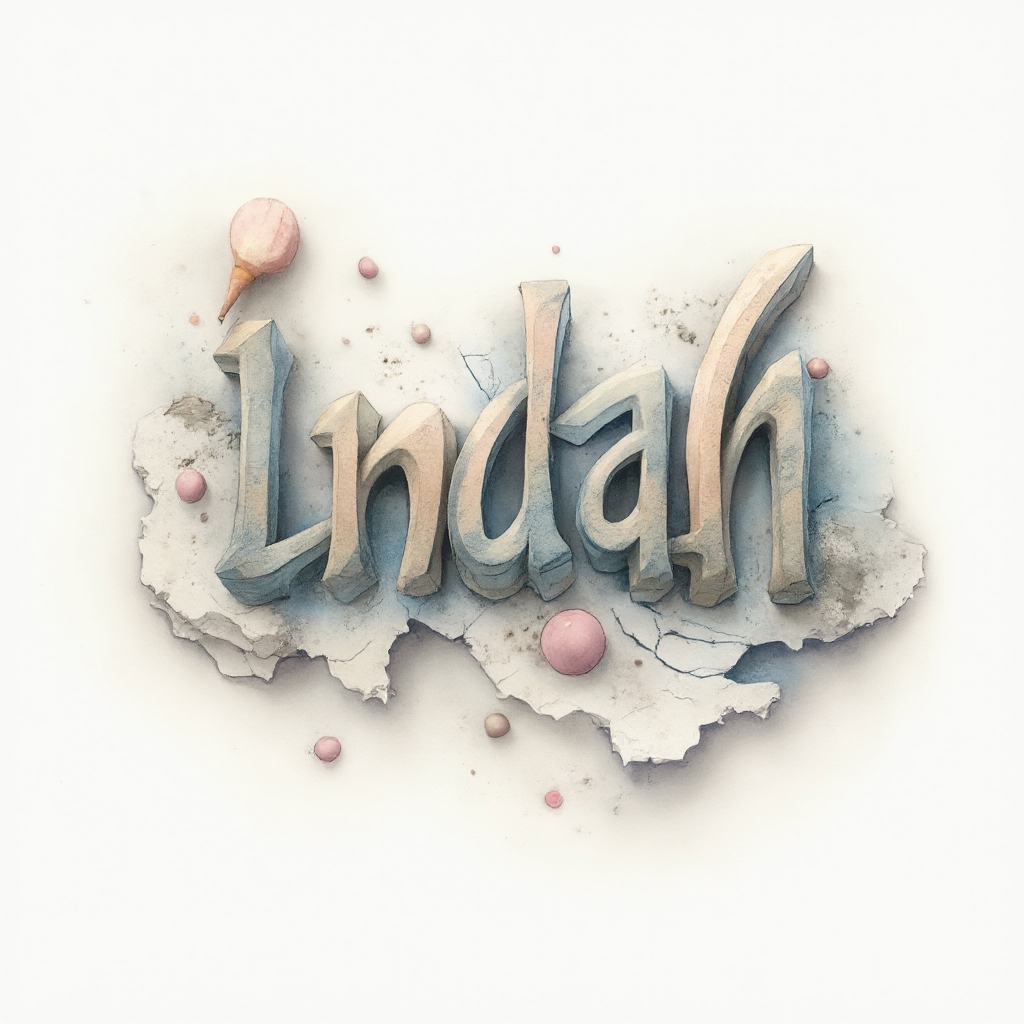 Surreal sculptural shapes forming the name indah in a dreamlike composition on white background