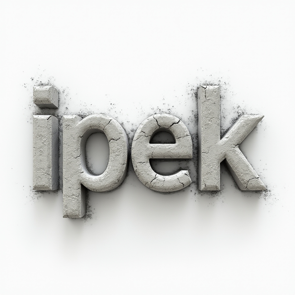 Three-dimensional stone-carved style tattoo concept where the name ipek appears as sculpted letters casting realistic shadows on a white background.