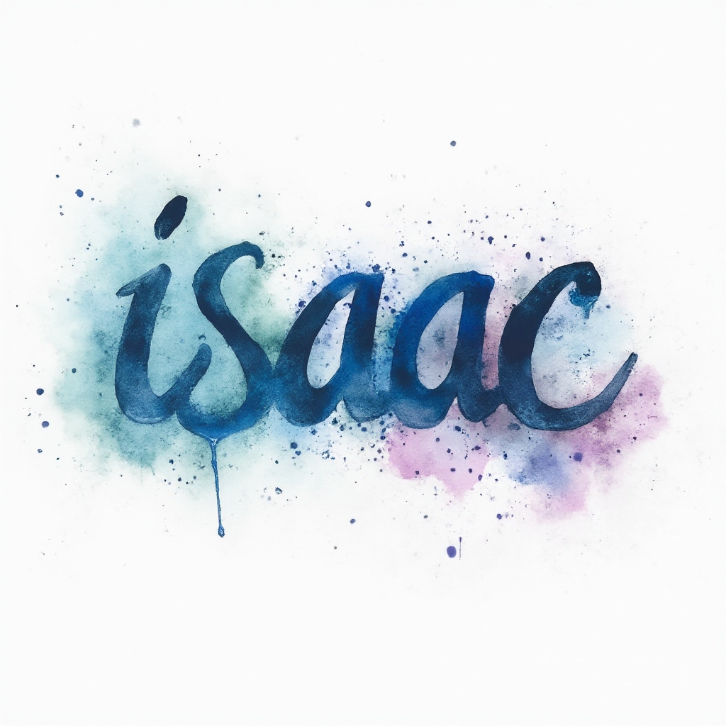 Watercolor-style tattoo concept with the name isaac formed by flowing multicolor ink lettering on a white background.