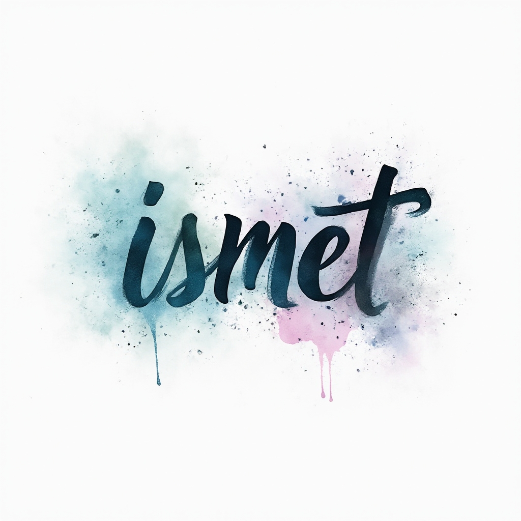 Watercolor tattoo concept where the name ismet is formed from fluid colorful brushstrokes on a white background.
