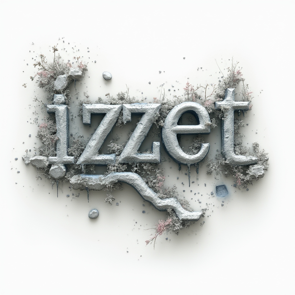 Surreal tattoo design where the name izzet becomes impossible 3D structures on a white background.