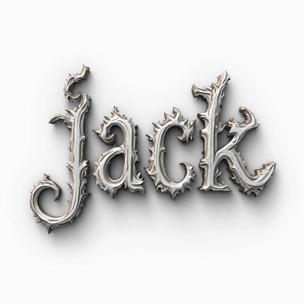dimensional tattoo concept where the name jack is rendered as sculpted 3D letters on a white background