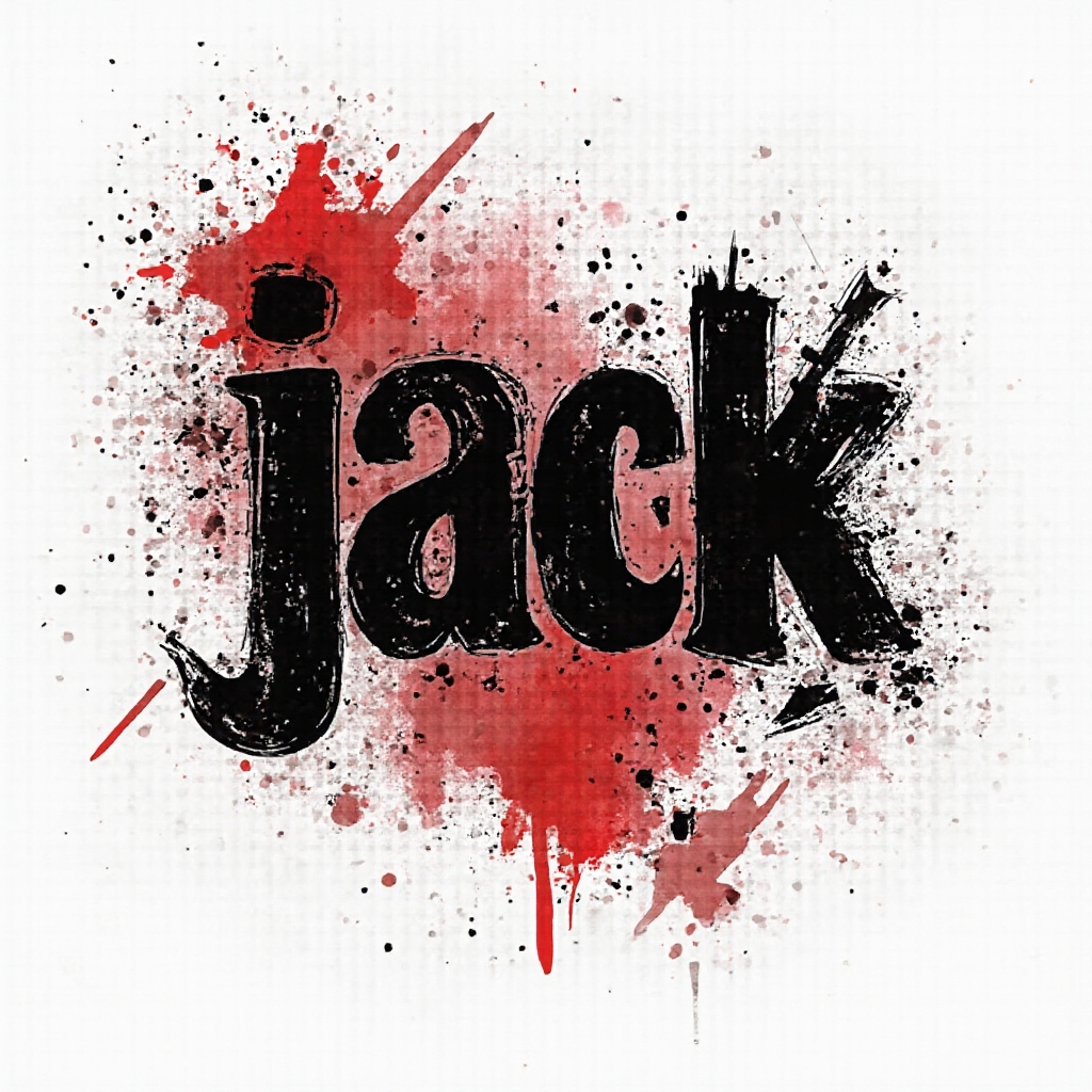trash polka style tattoo concept where the name jack is formed with bold black and red grunge letters on a white background