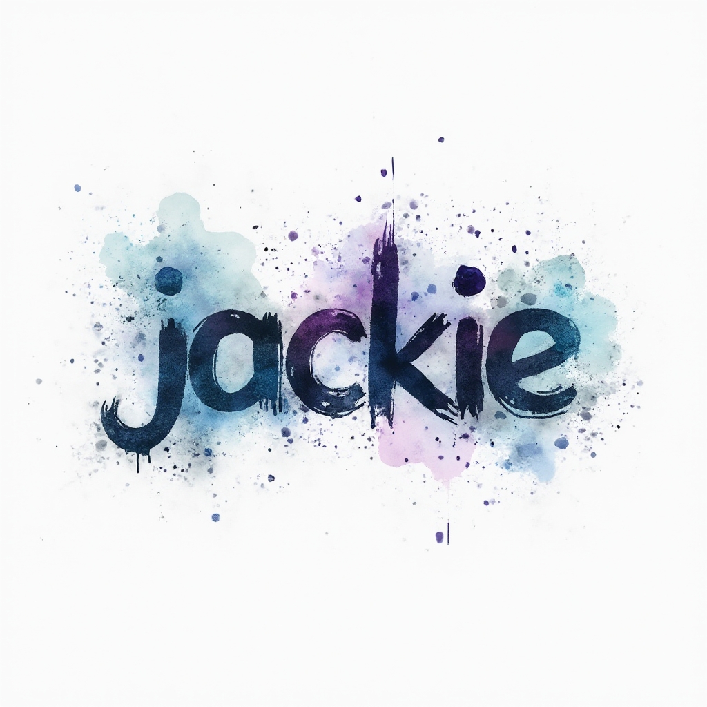 Watercolor tattoo concept with the name jackie rendered as flowing, colorful ink splashes on a white background.