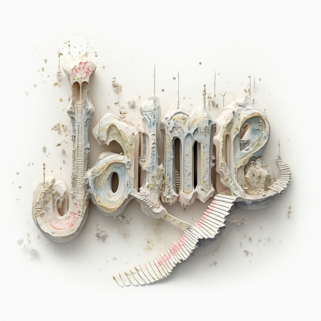 Surrealism-inspired tattoo concept where the name jaime forms an impossible dreamlike structure on a white background