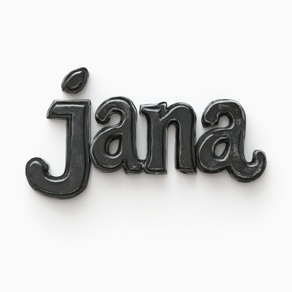 Dimensional, sculpted ink-style letters forming jana on a white background.