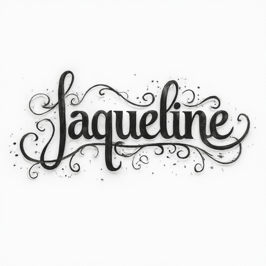 AI-Original-Style tattoo concept of the name jaqueline in ornate, interlocking script on a white background.