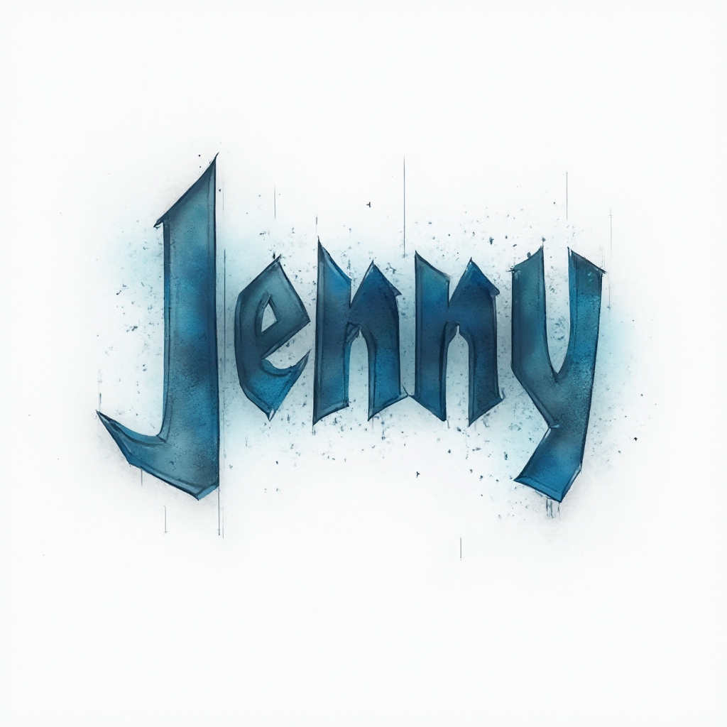 futuristic geometric tattoo lettering design spelling jenny with chromatic echoes on white background