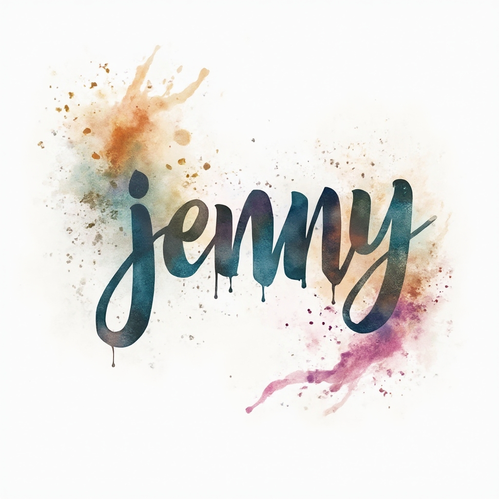 watercolor brushstroke tattoo design with the name jenny in blended colors on white background