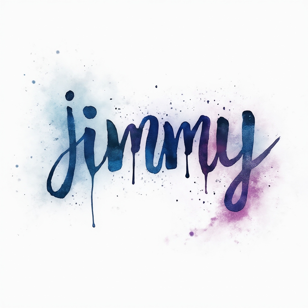 Watercolor-style tattoo concept where the name jimmy is painted as flowing multicolor ink splashes on a white background.