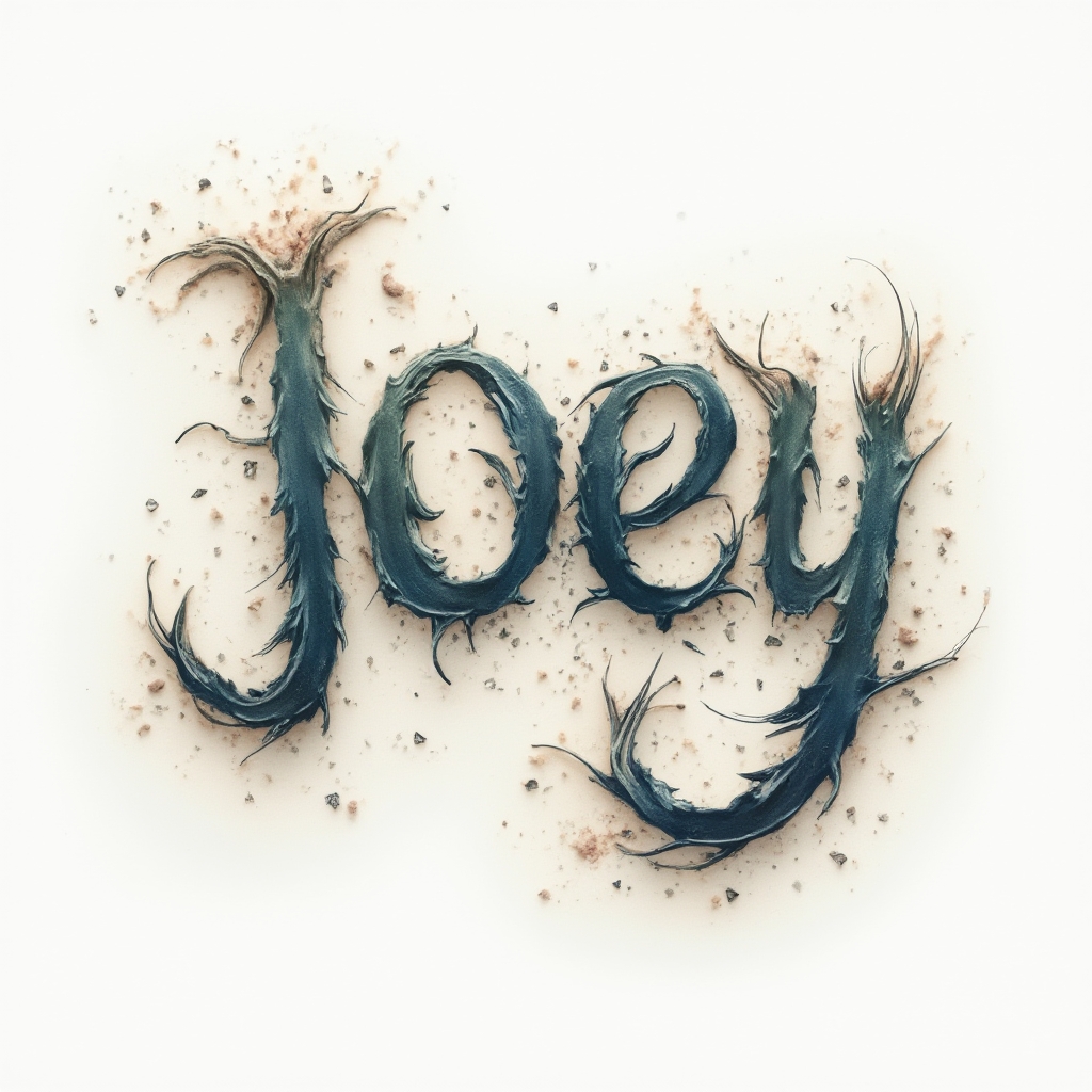 Surreal tattoo concept where the name joey appears as impossible, dreamlike letterforms twisting in space on a white background.