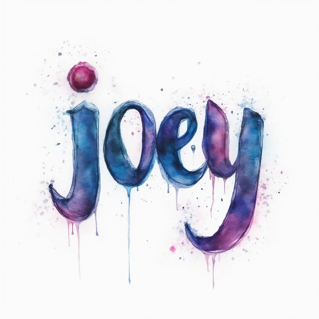 Watercolor-style tattoo concept where the name joey is formed from fluid colorful ink splashes on a white background.