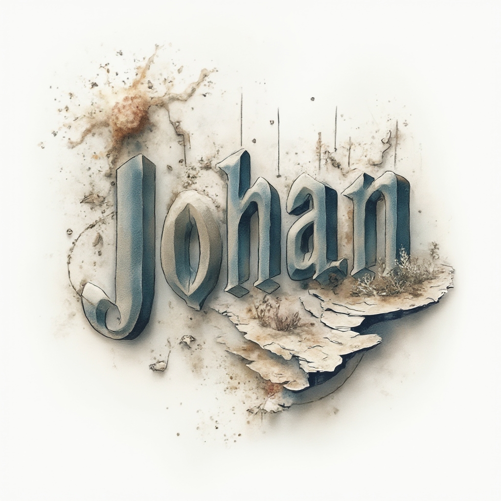 Surrealist tattoo design of the name johan where the letters transform into abstract dreamlike structures on a white background
