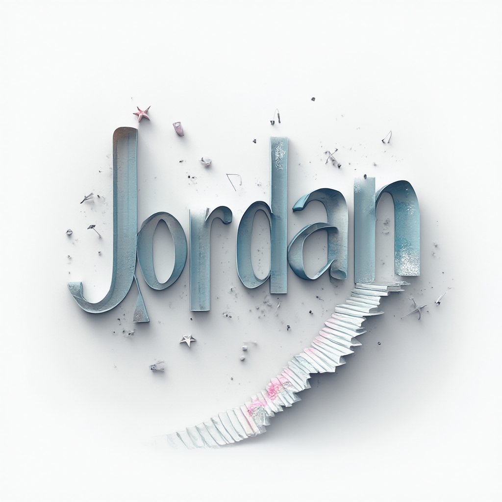 Surreal dreamscape tattoo concept where the name jordan becomes melting architectural forms on a white background.