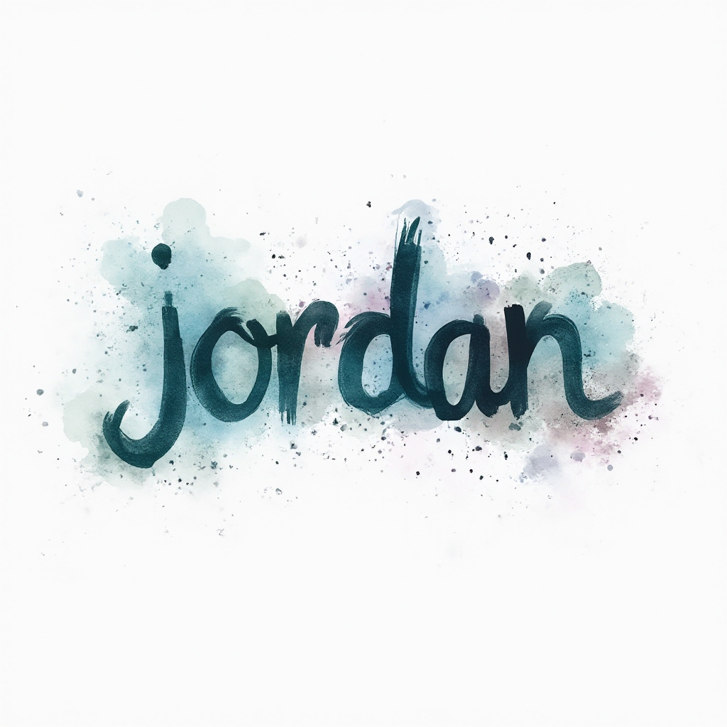 Watercolor ink splash tattoo concept where the name jordan is formed by flowing colorful brushstrokes on a white background.