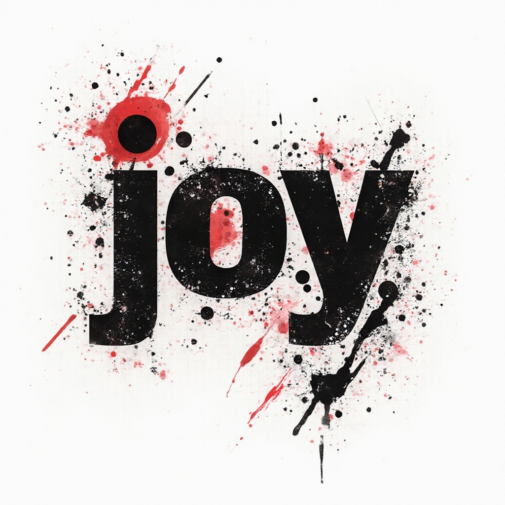 Trash Polka tattoo concept of the name joy with bold black and red distressed lettering on a white background.