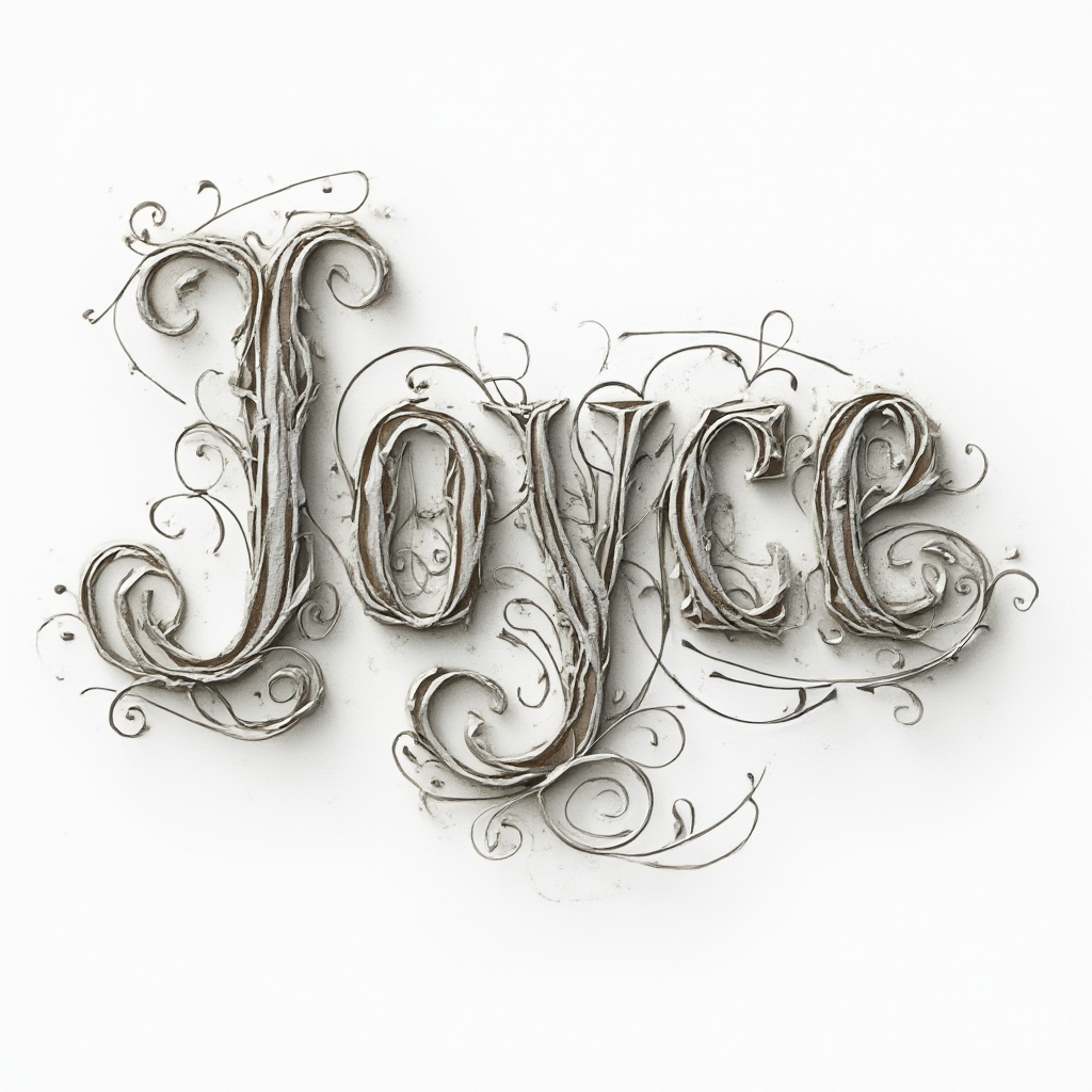 Intricately detailed ornamental tattoo design of the name joyce in sculpted, stylized lettering on white background