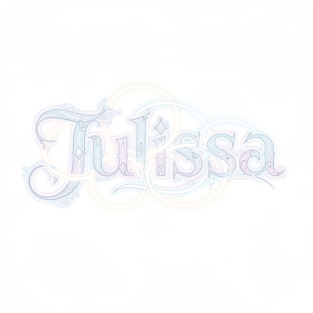 Futuristic glowing linework tattoo design of the name Julissa on white.