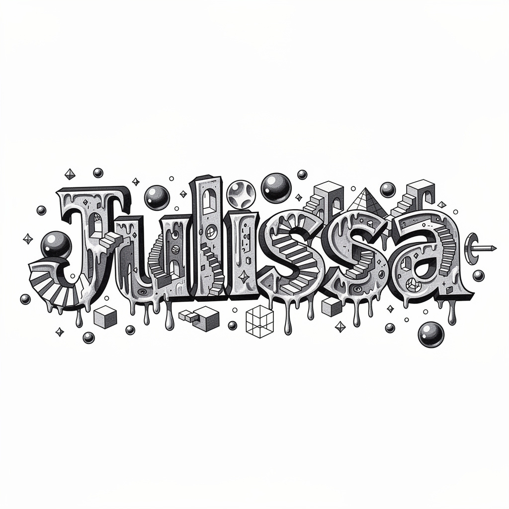 Surrealism-inspired tattoo design integrating the name Julissa.