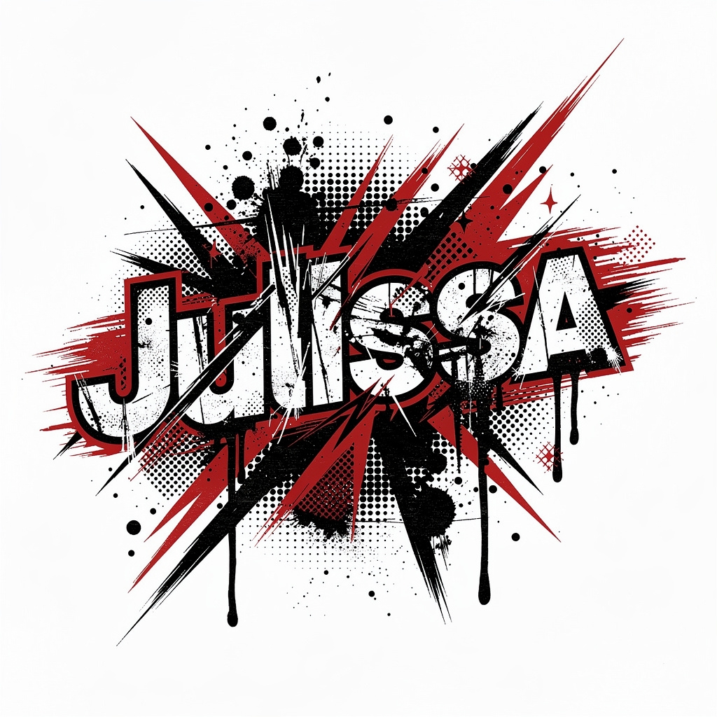 Trash Polka tattoo design featuring the stylized name Julissa.