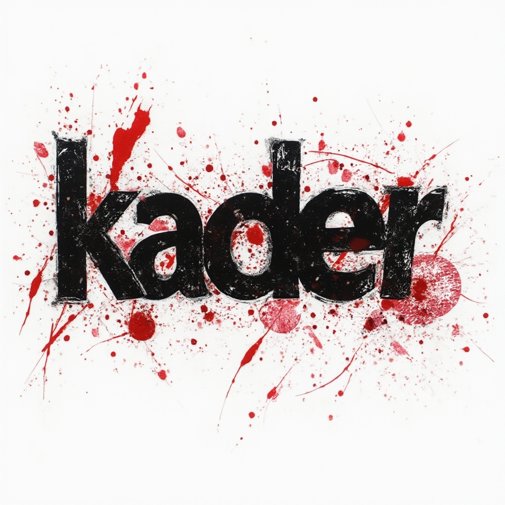 Trash Polka tattoo concept of the name kader using bold black and red grunge elements on white.