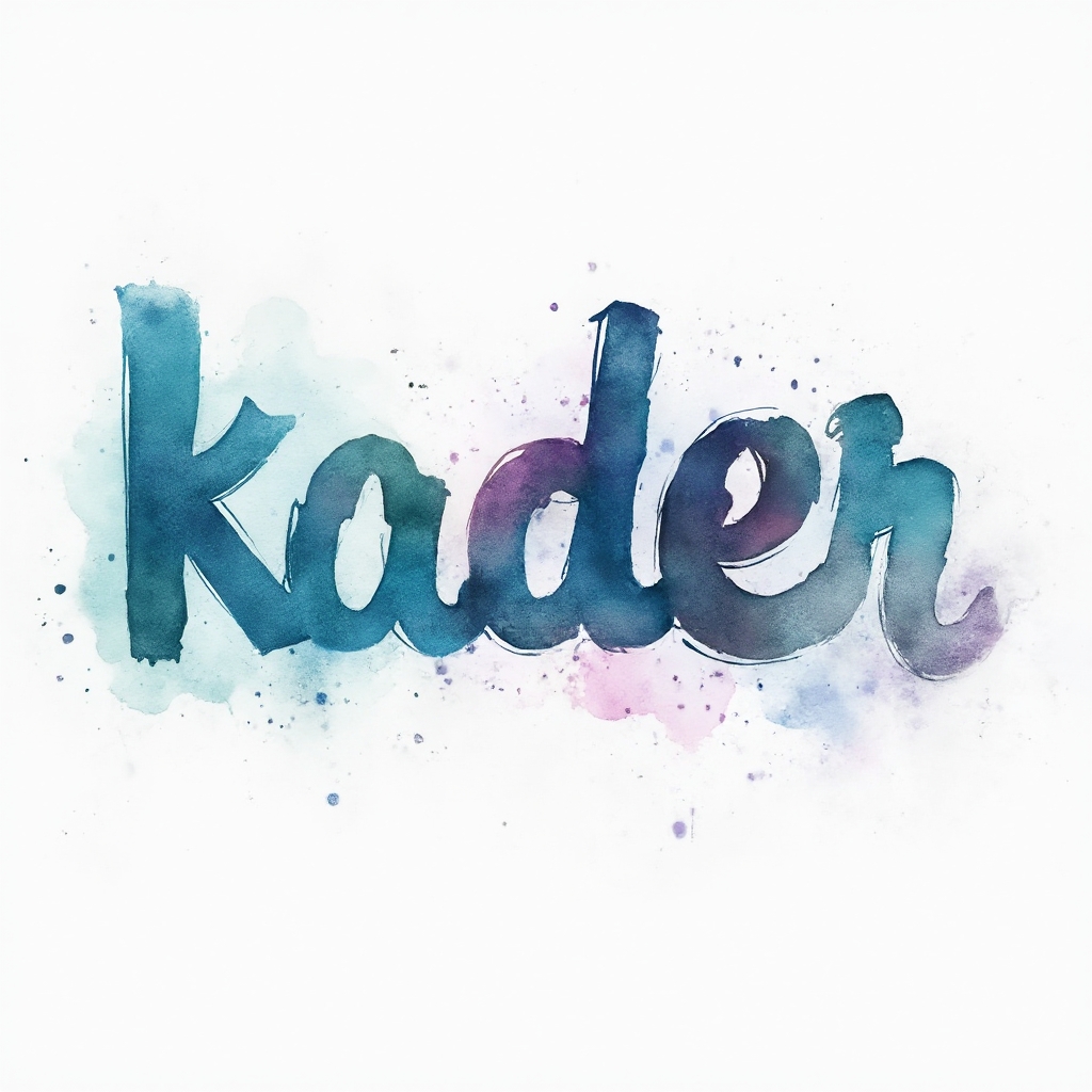 Watercolor-style tattoo concept with the name kader painted in fluid, colorful strokes on a white background.