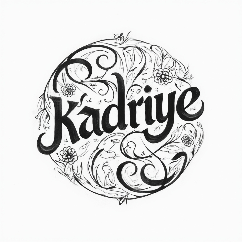 Abstract emblem-style black glyph lettering of the name kadriye on a white background
