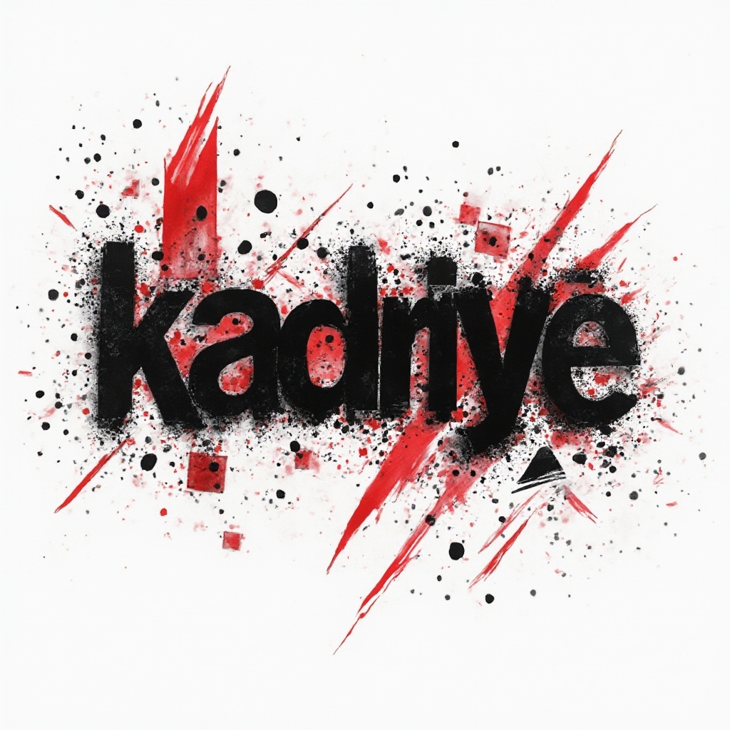 Trash Polka-style black and red fractured lettering of the name kadriye on white