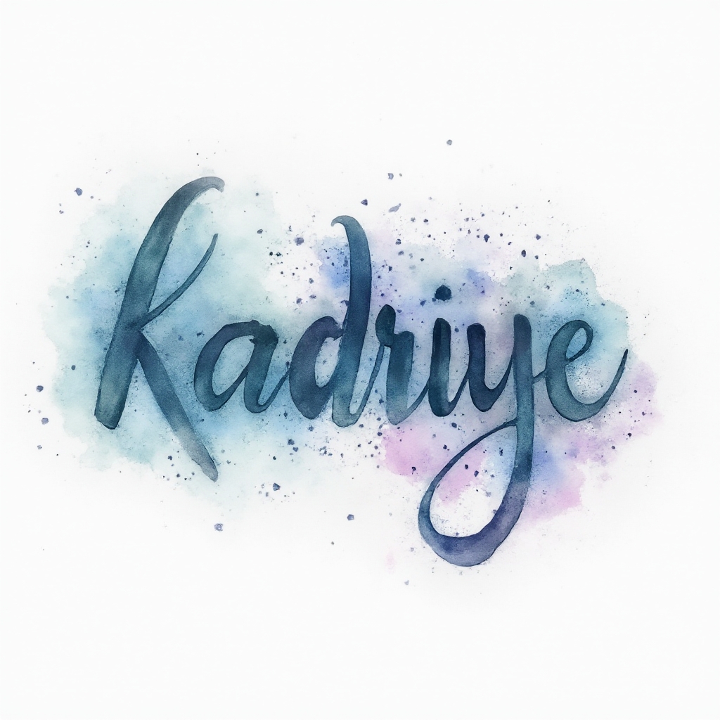 Watercolor galaxy-style brushstroke lettering of the name kadriye on a white background