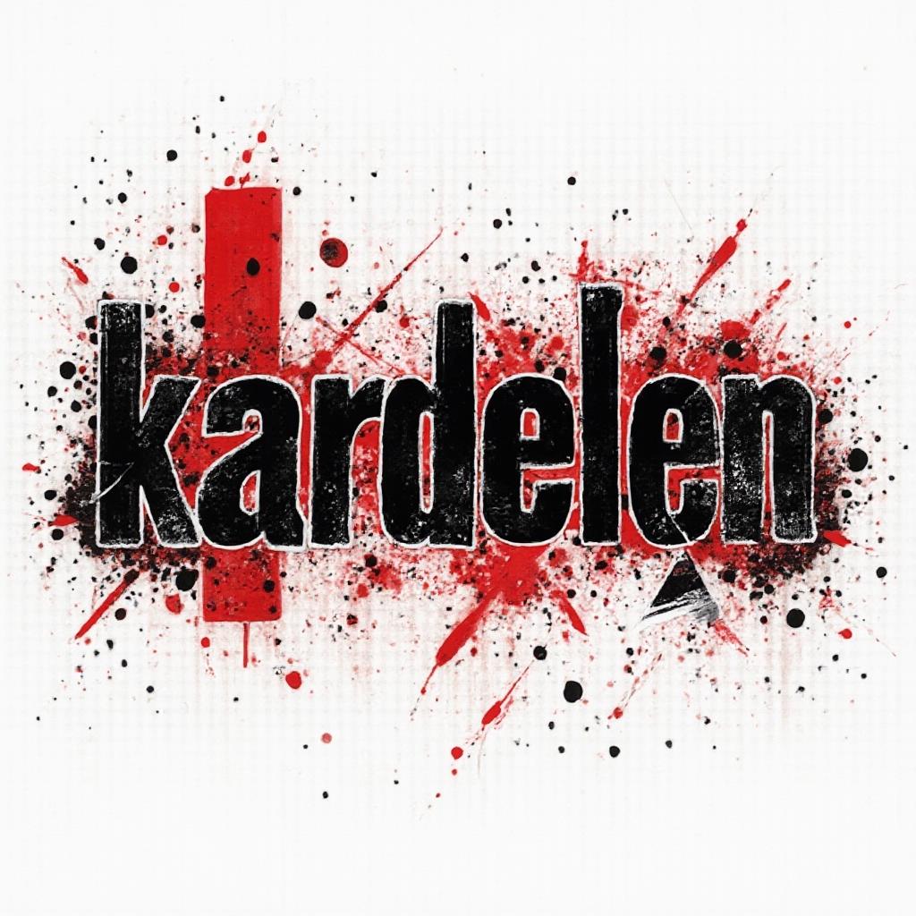 Trash Polka kardelen name tattoo design with bold black and red elements on white background