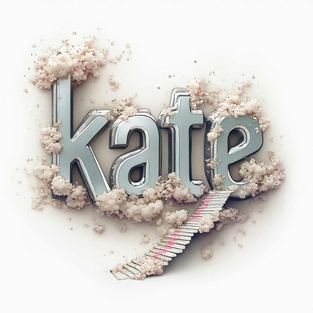 Surreal tattoo concept featuring the name kate as warped and dreamlike letters on a white background