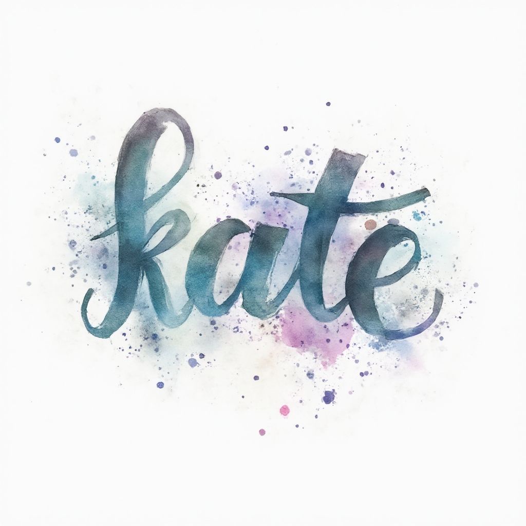 Watercolor tattoo concept where the name kate is formed by flowing colorful brushstrokes on a white background