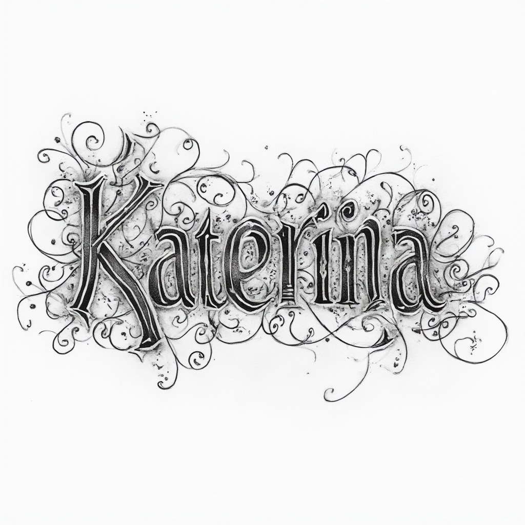 Ornamental flowing linework forming the name katerina in an elegant decorative style on a white background