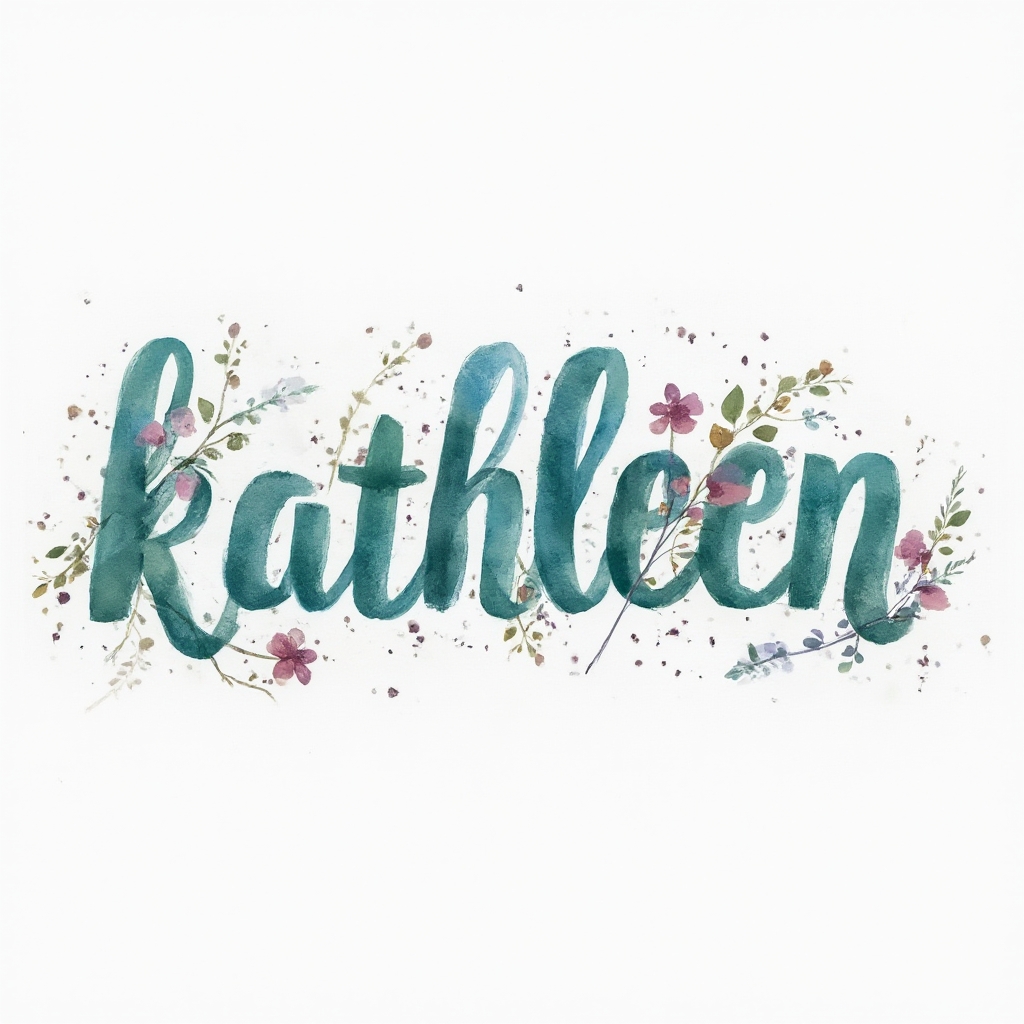 Watercolor-style tattoo concept of the name kathleen painted in flowing, colorful script on a white background