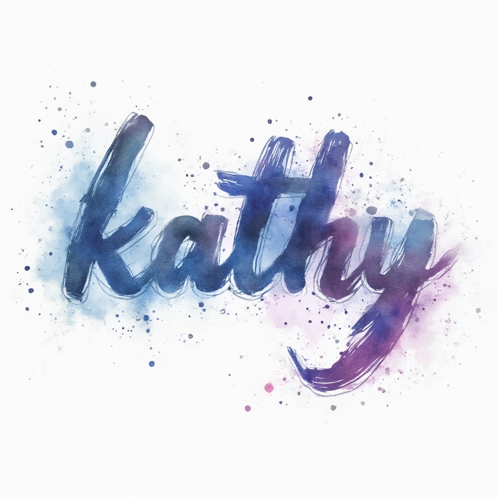 Watercolor tattoo concept where the name kathy is formed from colorful ink splash brushstrokes on a white background