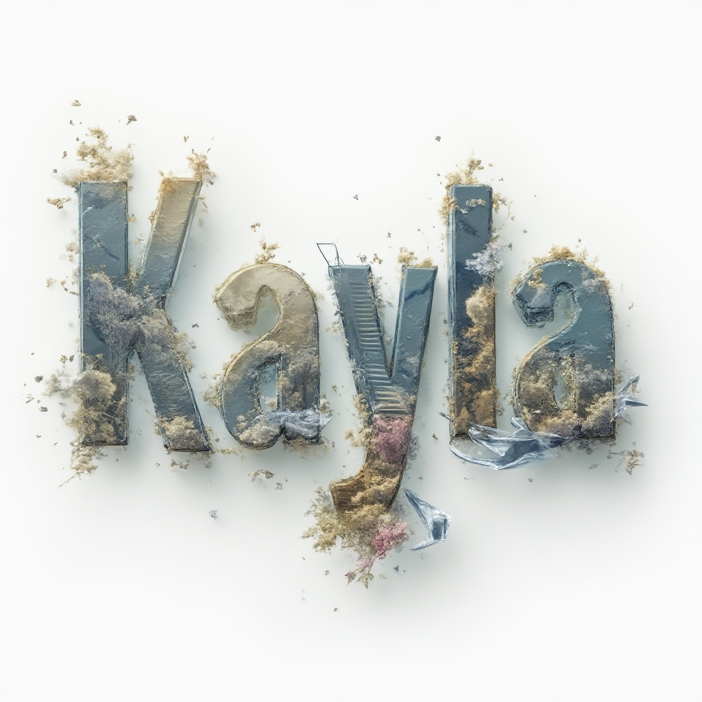 Surrealist tattoo concept with the name kayla formed from dreamlike floating and melting letters on a white background