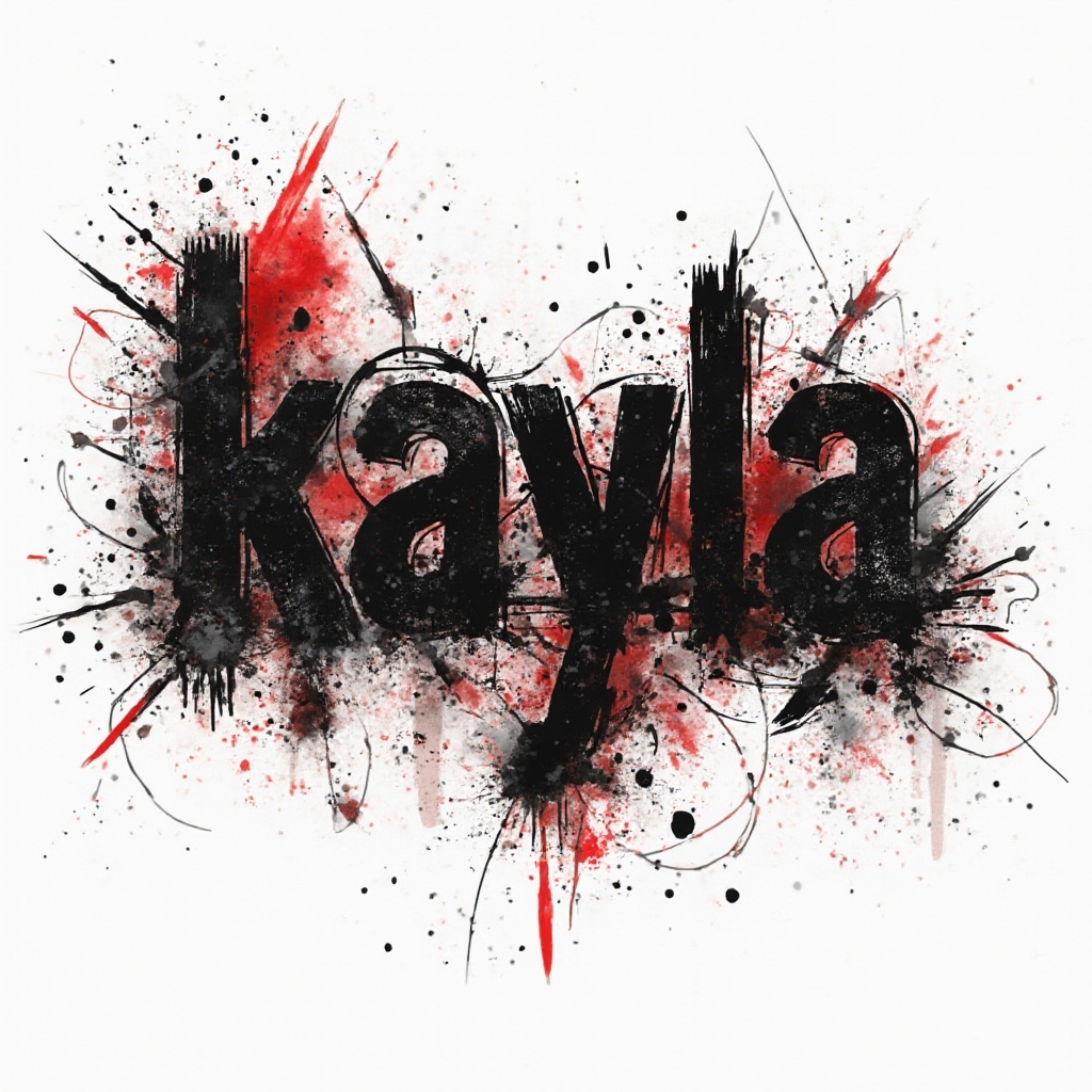 Trash Polka tattoo concept with bold black and red stylized kayla lettering on a white background