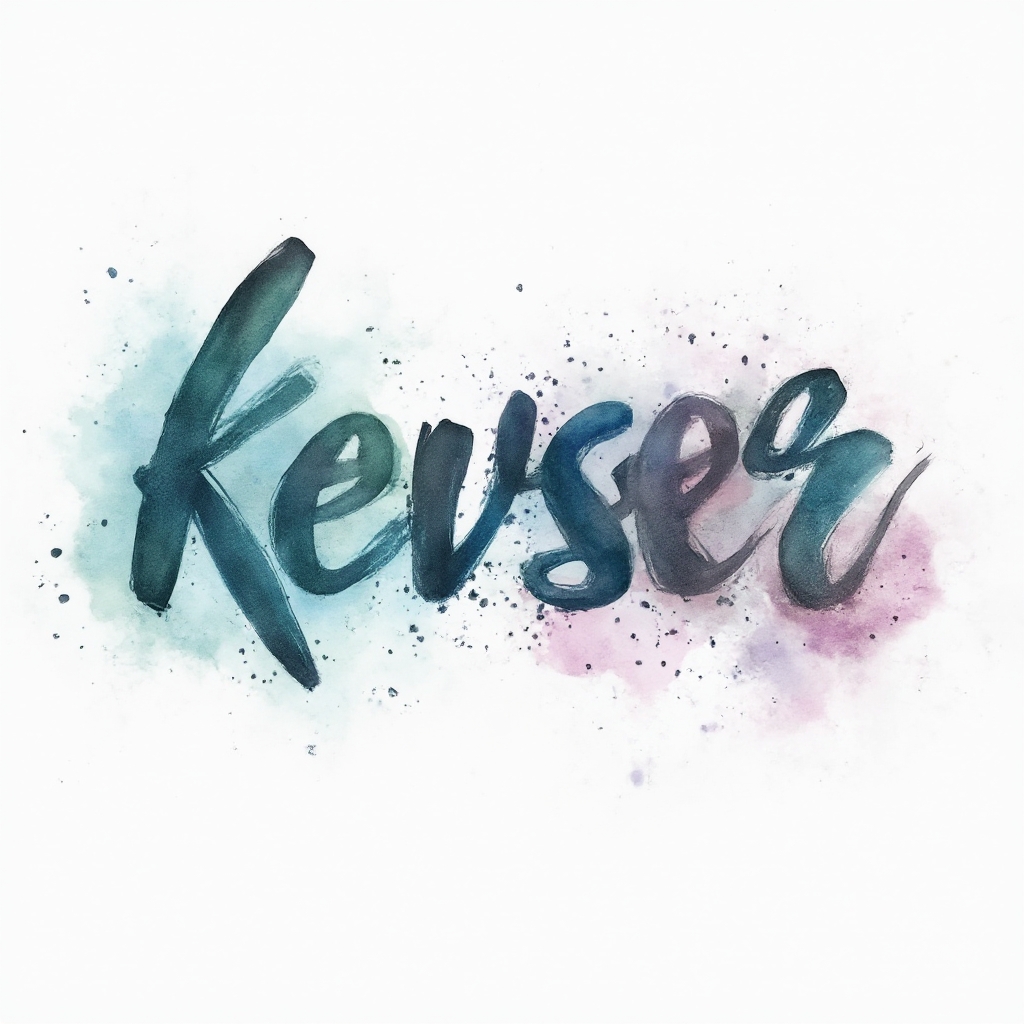 Watercolor splash tattoo concept featuring the name kevser in fluid colorful lettering on white background