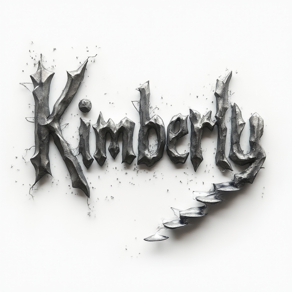 Surreal tattoo design of the name kimberly with melting and floating abstract letters on white background